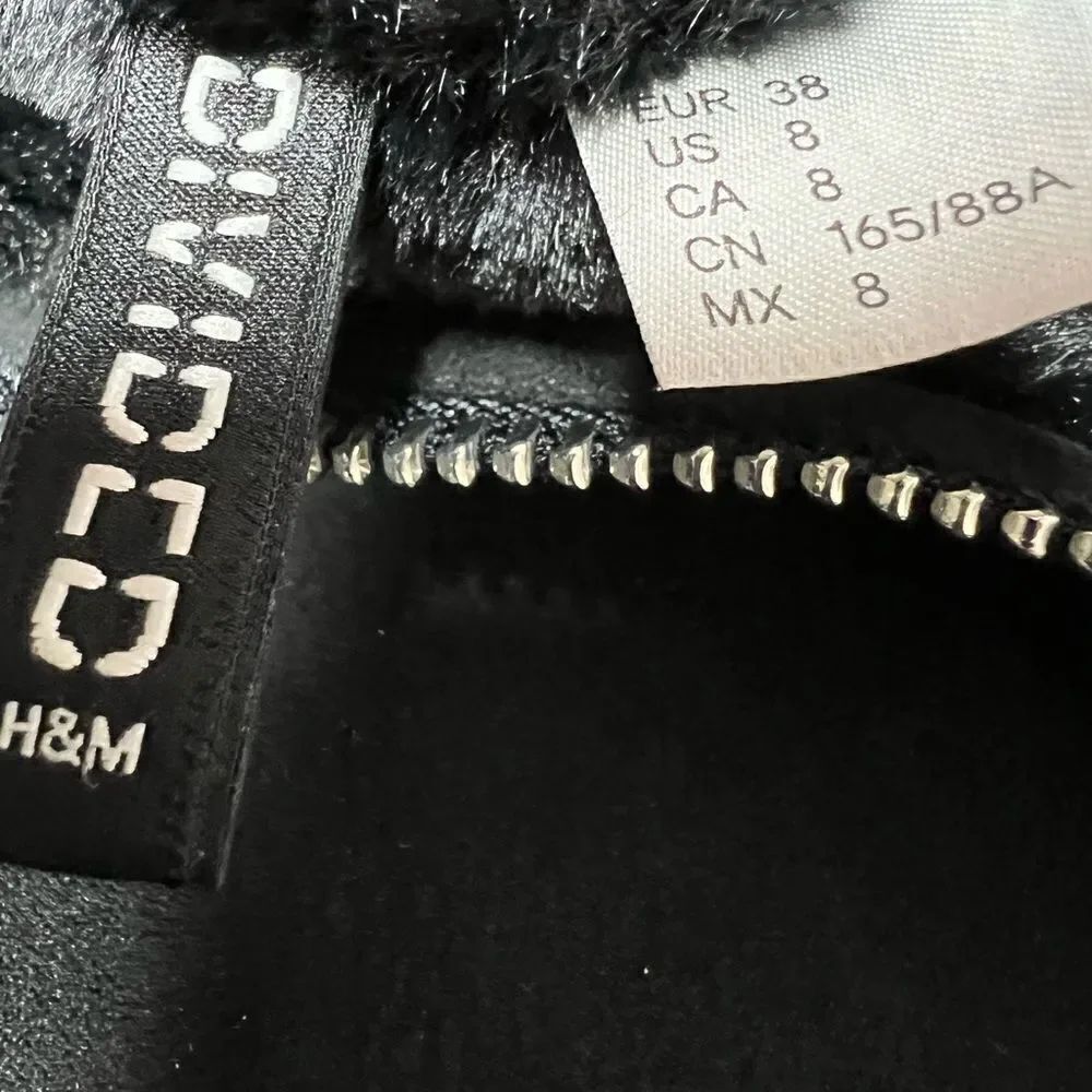 H&M Faux Fur-lined Biker Jacket Black Full Zip Aviator Size 8 - Picture 9 of 16